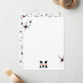 Rood & Zwarte Spinnenpatroon Monogram Notitiekaartje (Voorkant / Achterkant in situ)