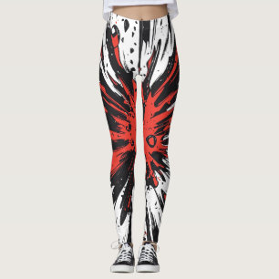 Rood-Zwarte Strip Explosie Snelheidlijn Leggings