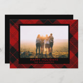 Rood Zwarte Tartan Aangepaste Naam Foto Bericht Feestdagenkaart (Voorkant / Achterkant)