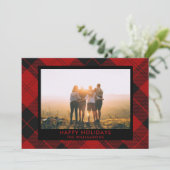 Rood Zwarte Tartan Aangepaste Naam Foto Bericht Feestdagenkaart (Staand voorkant)