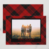 Rood Zwarte Tartan Aangepaste Naam Foto Bericht Feestdagenkaart (Voorkant / Achterkant)
