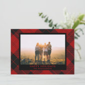 Rood Zwarte Tartan Aangepaste Naam Foto Bericht Feestdagenkaart (Staand voorkant)