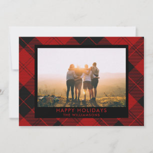 Rood Zwarte Tartan Aangepaste Naam Foto Bericht Feestdagenkaart