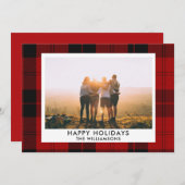 Rood Zwarte Tartan Aangepaste Naam Foto Bericht Feestdagenkaart (Voorkant / Achterkant)