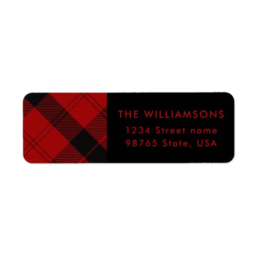 Rood Zwarte Tartan Kerstmis Aangepast Adres Etiket (Voorkant)