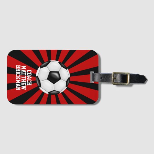Rood-Zwarte Voetbalteam Bagagelabel (Voorkant (horizontaal))