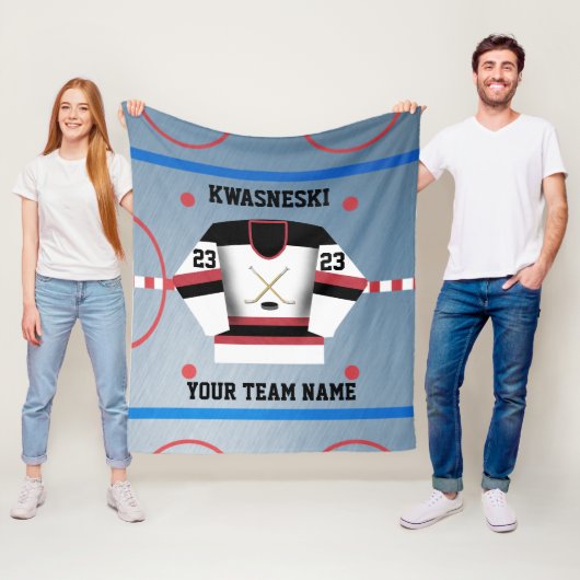 Rood | Zwarte Wh. Ice Hockey Rink | Player Jersey Fleece Deken (In situ)