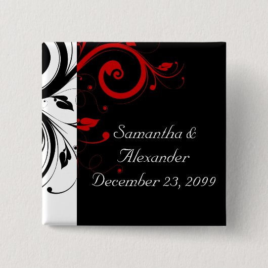 Rood-zwarte wijnstokken vierkante button 5,1 cm (Voorkant)