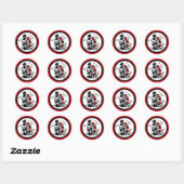 Rood zwarte witte bloemflesschotel ronde sticker (Vel)