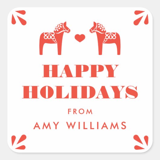 Rood Zweeds Dala Paard Geschenk Sticker (Voorkant)