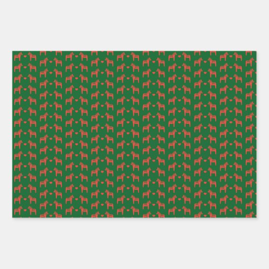Rood Zweeds Dala Paard met Harten Holiday Inpakpapier Vel (Voorkant 2)