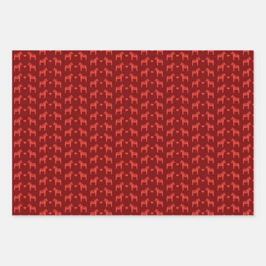 Rood Zweeds Dala Paard met Harten Holiday Inpakpapier Vel (Voorkant 3)
