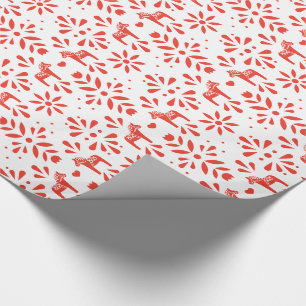 Rood Zweeds Dala Paard Wit Geschenk Wrap Cadeaupapier
