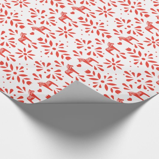 Rood Zweeds Dala Paard Wit Geschenk Wrap Cadeaupapier (Hoek)