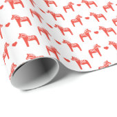 Rood Zweeds Dala Paard Wit Geschenk Wrap Cadeaupapier (Rol Hoek)