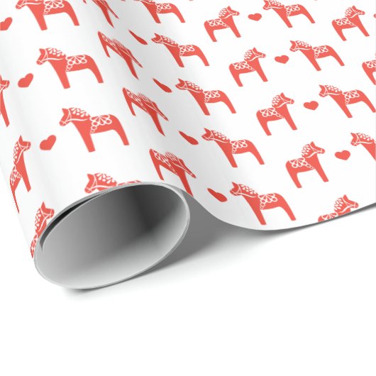 Rood Zweeds Dala Paard Wit Geschenk Wrap Cadeaupapier (Rol Hoek)