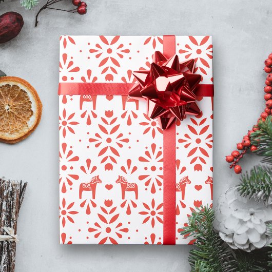 Rood Zweeds Dala Paard Wit Geschenk Wrap Cadeaupapier