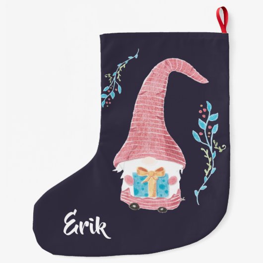 Rood Zweeds kabouter met cadeaus kerstkous Grote Kerstsok (Achterkant)