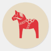 Rood Zweeds Paard Scandinavisch Kerstmisontwerp Ronde Sticker (Voorkant)