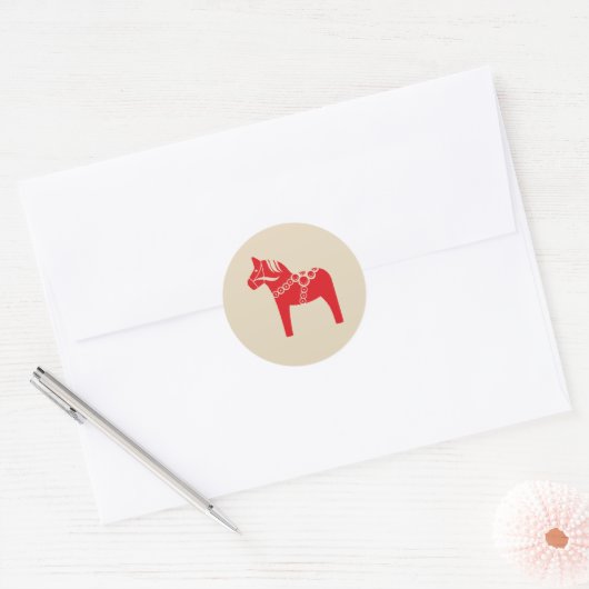 Rood Zweeds Paard Scandinavisch Kerstmisontwerp Ronde Sticker (Envelop)