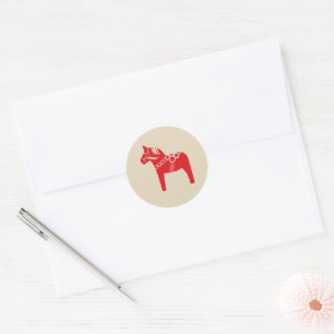 Rood Zweeds Paard Scandinavisch Kerstmisontwerp Ronde Sticker