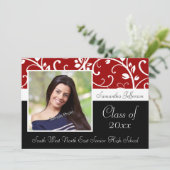 Rood Zwirly Vines Foto Afstuderen Aankondiging (Staand voorkant)