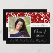 Rood Zwirly Vines Foto Afstuderen Aankondiging (Voorkant / Achterkant)