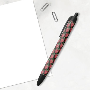 Roodaardbeienfruitpatroon terug naar school zwarte inkt pen