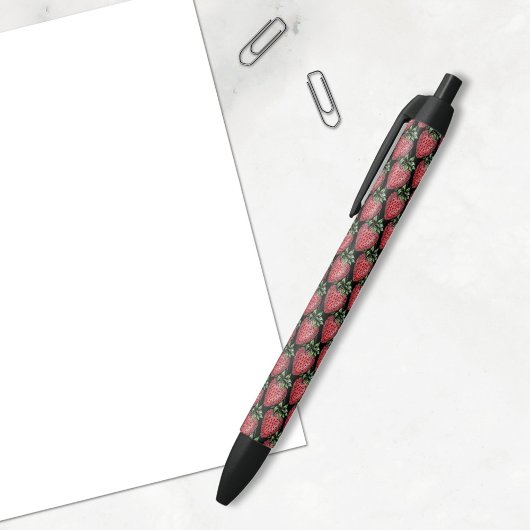 Roodaardbeienfruitpatroon terug naar school zwarte inkt pen