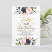 Roodachtig blauwe baby shower uitnodiging, brunch  kaart (Staand voorkant)