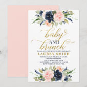 Roodachtig blauwe baby shower uitnodiging, brunch  kaart (Voorkant / Achterkant)