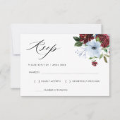 roodachtig blauwe bloemen RSVP kaart (Voorkant)