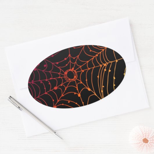 Roodachtig gradiënt spinnenweb ovale sticker (Envelop)