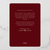 Roodachtig Modern Chique Minimaal Foto Huwelijk Da Folie Uitnodiging (Achterkant)