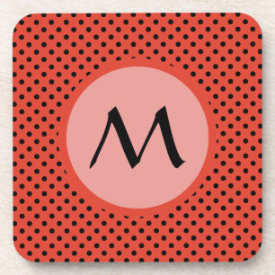 Roodachtig Oranje polka dot monogram Bier Onderzetter