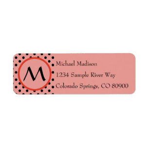 Roodachtig Oranje polka dot monogram Etiket