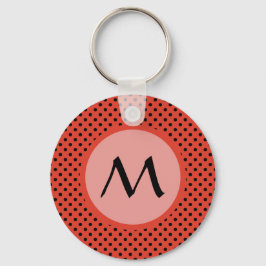 Roodachtig Oranje polka dot monogram Sleutelhanger