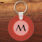 Roodachtig Oranje polka dot monogram Sleutelhanger (Achterkant)
