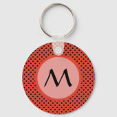 Roodachtig Oranje polka dot monogram Sleutelhanger (Achterkant)