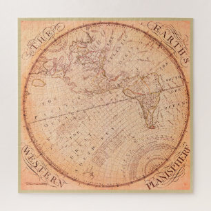 roodachtige 1757 kaart Aardes Western halfrond Legpuzzel