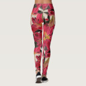 Roodachtige roze bloemen groene bladeren witte ach leggings (Achterkant)