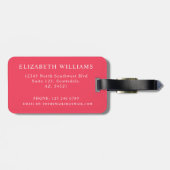  roodachtige roze witte polka dot bagagelabel (Achterkant horizontaal)