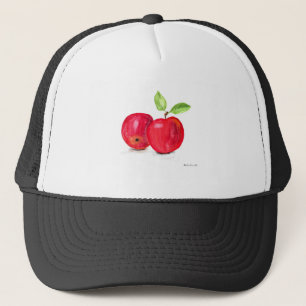 Roodappels met een schildpad trucker pet