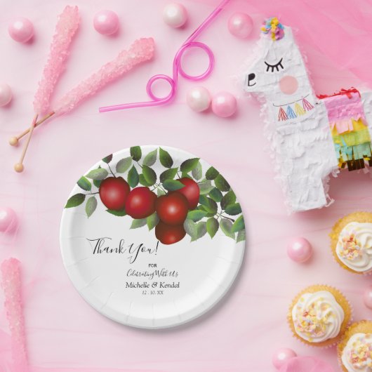 Roodappelvruchten | Dank u wel Papieren Bordje (Feest)