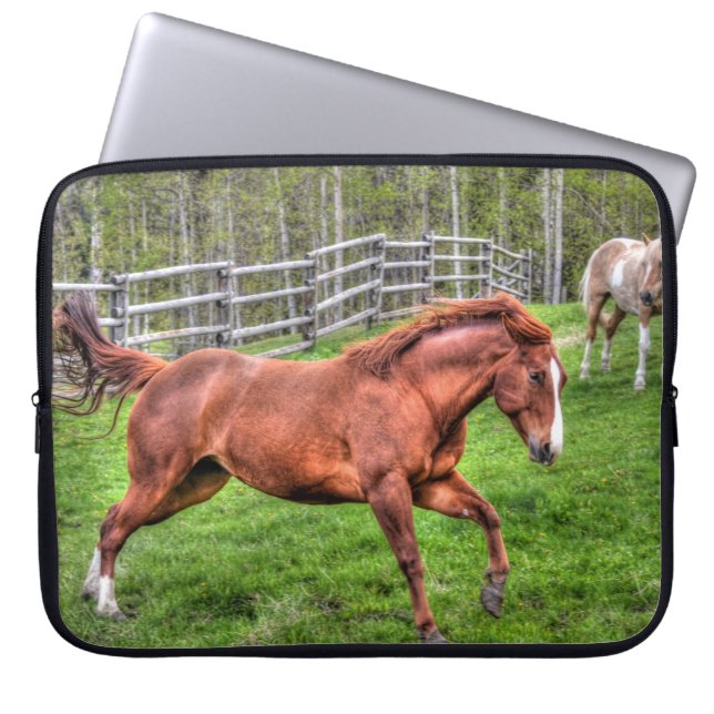 Roodbaard paard Rood op Ranch Laptop Sleeve (Voorkant)