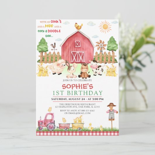 Roodbaardieren in de boerderij van Gingham Kaart (Staand voorkant)