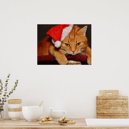 Roodbaarkat in een Poster van de Rode Kerstman (Keuken)