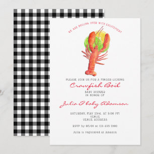 Roodbaars Boil Cajun Buffalo Plaid Baby shower Kaart