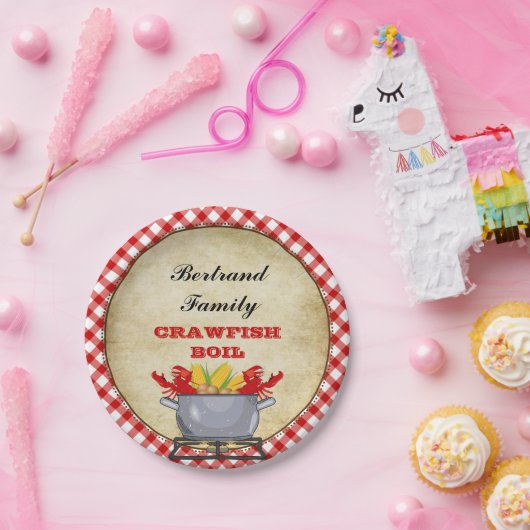 Roodbaars Boil Pot Red Check Gingham Papieren Bordje (Feest)