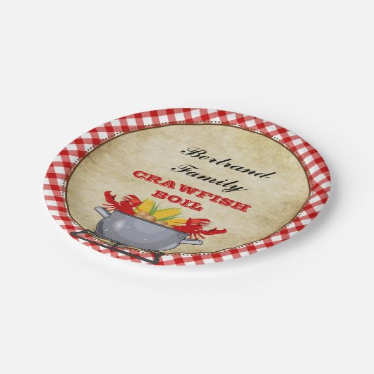 Roodbaars Boil Pot Red Check Gingham Papieren Bordje (Gekanteld)